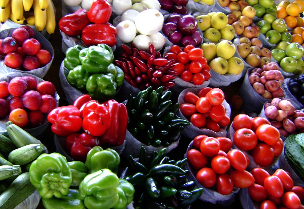 fruit and vegetables on a stand